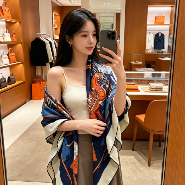 HERMES 26S SCARF 140 IN CASHMERE AND SILK 305964