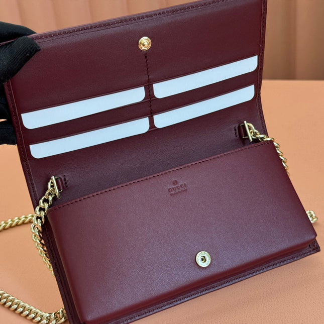 HORSEBIT 1955 WALLET ON CHAIN 19 IN BEIGE DARK BROWN NEW GG AND ROSSO ANCORA RED CALFSKIN