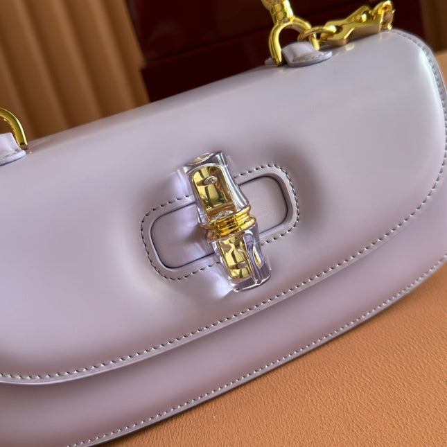BAMBOO DIVE MEDIUM BAG 27 IN LILAC CALFSKIN RESIN BRASS BAMBOO-SHAPED HARDWARE