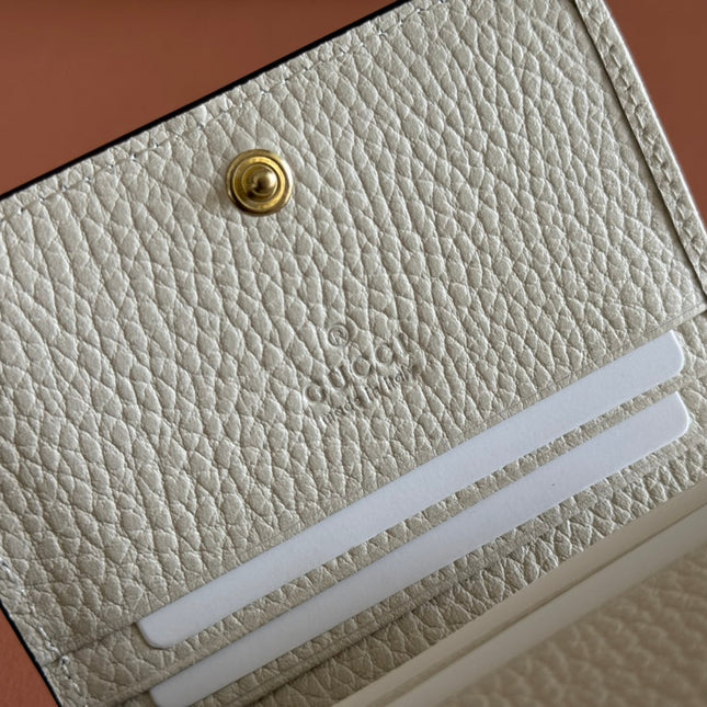 MARMONT BI-COLOUR CARD CASE WALLET 11 IN BEIGE EBONY GG CANVAS WHITE CALFSKIN