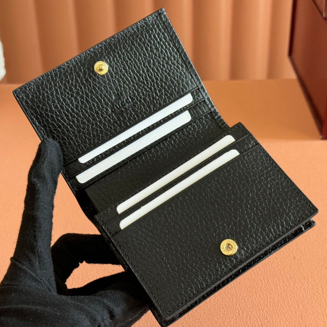 MARMONT BI-COLOUR CARD CASE WALLET 11 IN BEIGE EBONY GG CANVAS BLACK CALFSKIN