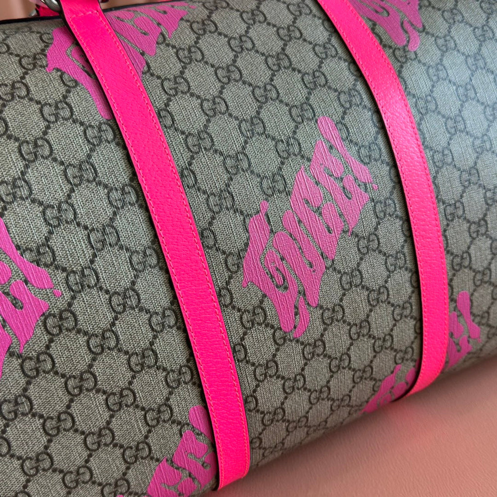 GUCCI CHROMA LARGE DUFFLE BAG 45 PINK IN GG MONOGRAM CANVAS