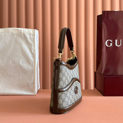 GUCCI 25S SHOULDER BAG 25 CM IN BEIGE MIX BROWN CALFSKIN