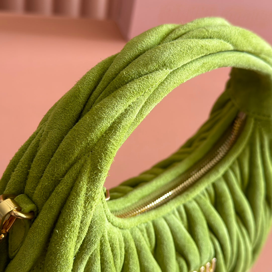 MIUMIU 26S MATELASSÉ NAPPA 23 IN GREEN SUEDE