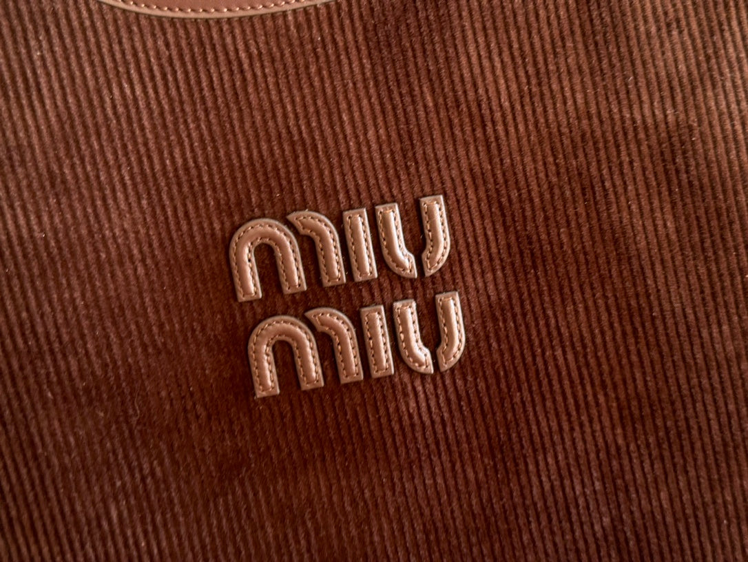 MIUMIU 26S IVY 40 TOTE IN CHOCOLATE BROWN CANVAS AND DARK BROWN CALFSKIN