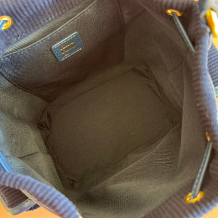 MIUMIU 26S BACKPACK 22 IN DARK BLUE CANVAS BLUE CALFSKIN