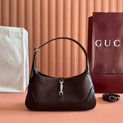 GUCCI 26S JACKIE SLIM SHOULDER BAG 27 IN DARK BROWN CALFSKIN
