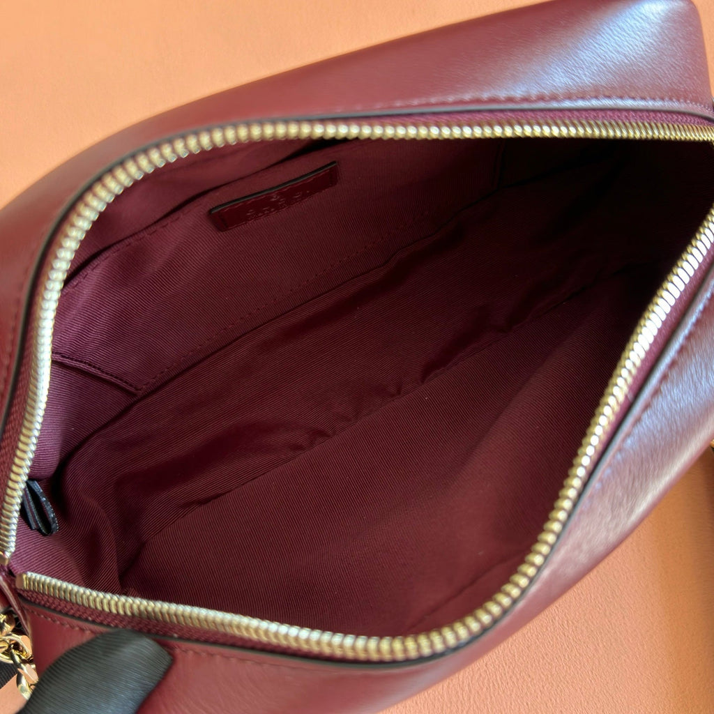 GUCCI 26S GG MARMONT SHOULDER BAG 24 IN DARK RED CALFSKIN