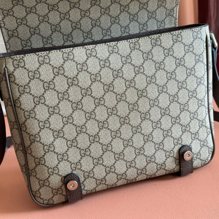 GUCCI 26S MESSENGER CROSSBODY BAG 28 IN DARK BEIGE AND BROWN CANVAS
