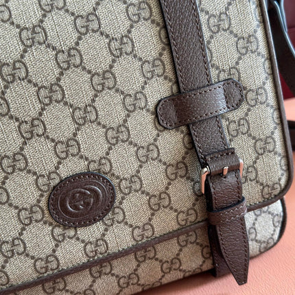 GUCCI 26S MESSENGER CROSSBODY BAG 28 IN DARK BEIGE AND BROWN CANVAS