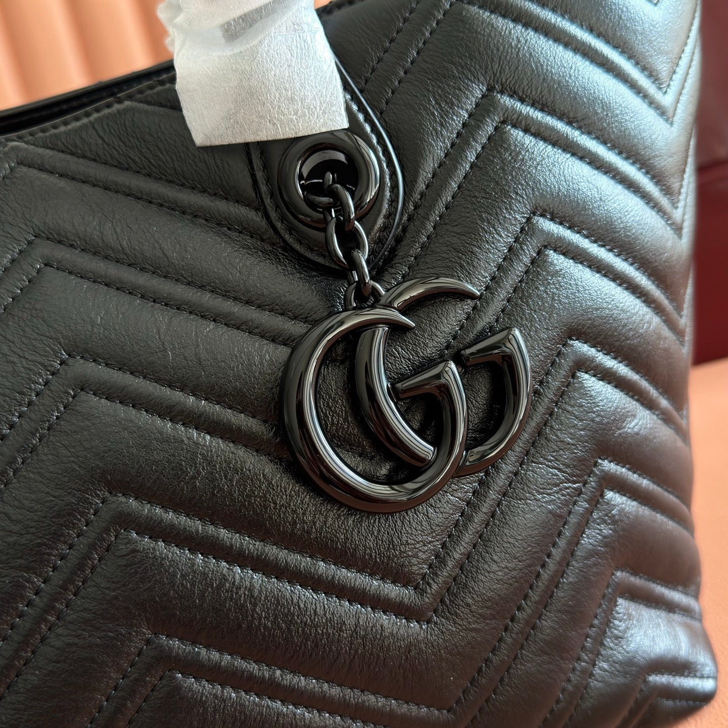 GUCCI 26S GG MARMONT TOTE BAG 30 IN BLACK CALFSKIN