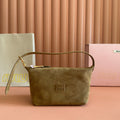 MIUMIU 26S CORDUROY POUCH BAG 25 IN LIGHT BROWN SUEDE