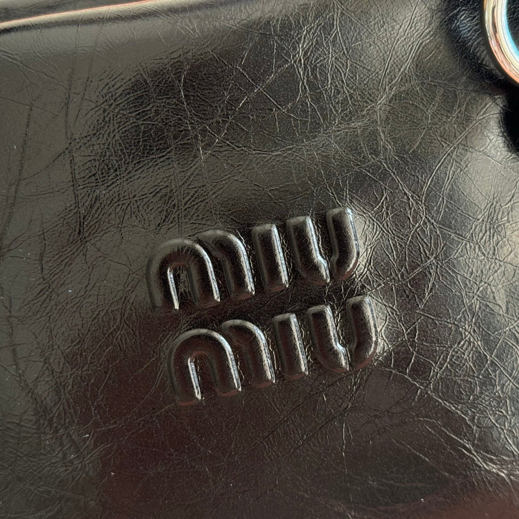 MIUMIU 26S SHOULDER BAG 28 IN BLACK SHINY CALFSKIN