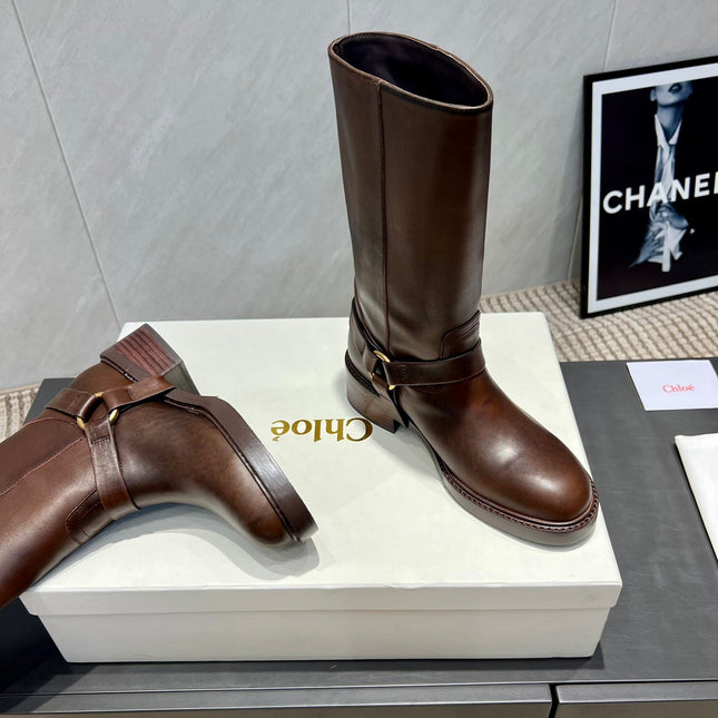 CHLOÉ 26S KNEE-HIGH BOOTS IN DARK BROWN CALFSKIN