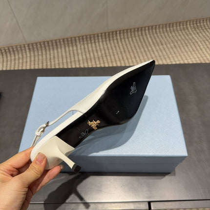 PRADA 26S POINTED TOE SLINGBACK HIGH HEELS 75MM IN WHITE CALFSKIN
