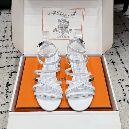 HM 26S STRAPPY SANDALS IN WHITE CALFSKIN SILVER HARDWARE