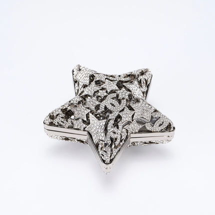 CHANEL 26S STAR CLUTCH MINI 13 IN SILVER CRYSTAL EMBELLISHED METAL