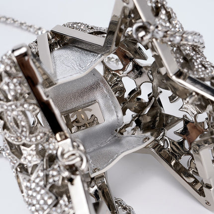 CHANEL 26S STAR CLUTCH MINI 13 IN SILVER CRYSTAL EMBELLISHED METAL