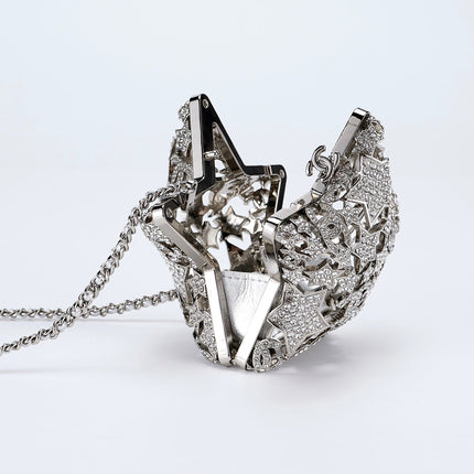 CHANEL 26S STAR CLUTCH MINI 13 IN SILVER CRYSTAL EMBELLISHED METAL
