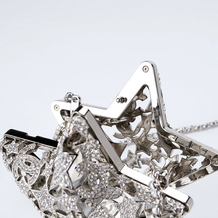 CHANEL 26S STAR CLUTCH MINI 13 IN SILVER CRYSTAL EMBELLISHED METAL
