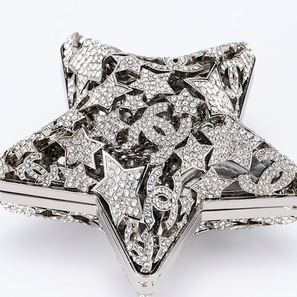 CHANEL 26S STAR CLUTCH MINI 13 IN SILVER CRYSTAL EMBELLISHED METAL