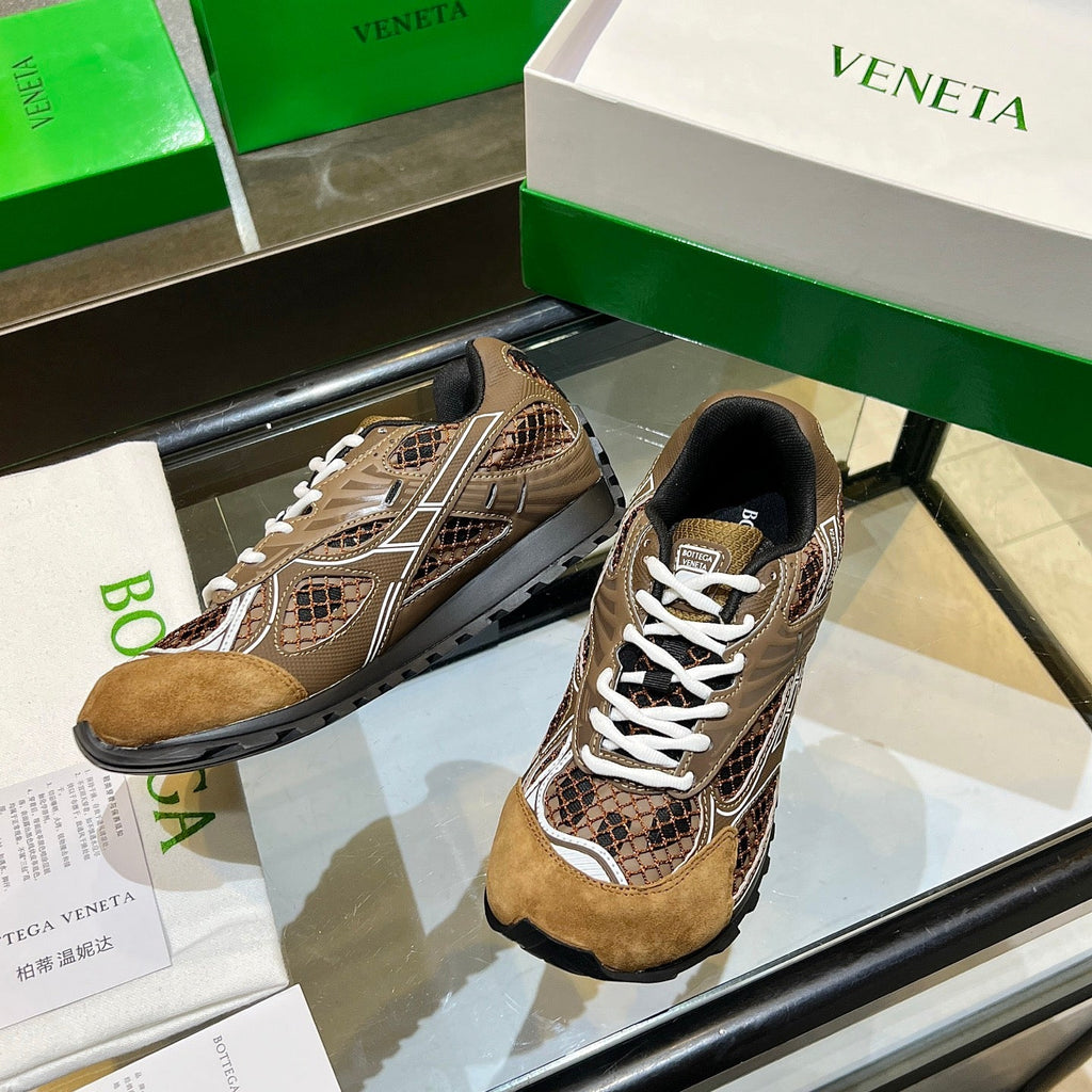 BOTTEGA VENETA 26S ORBIT SNEAKERS IN BROWN TECHNICAL MESH AND SUEDE
