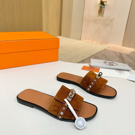 HM 26S GIULIA SANDAL IN CARAMEL BROWN SUEDE AND CALFSKIN SILVER HARDWARE