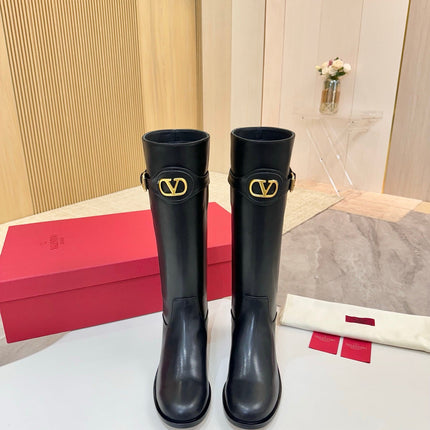 VALENTINO 26S TALL BOOTS IN BLACK CALFSKIN