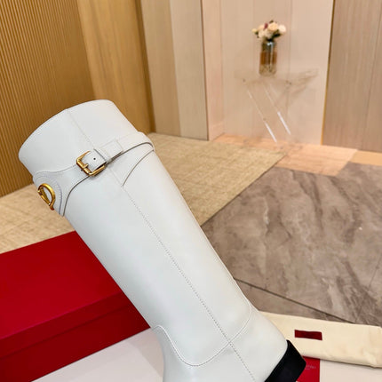 VALENTINO 26S TALL BOOTS IN WHITE CALFSKIN