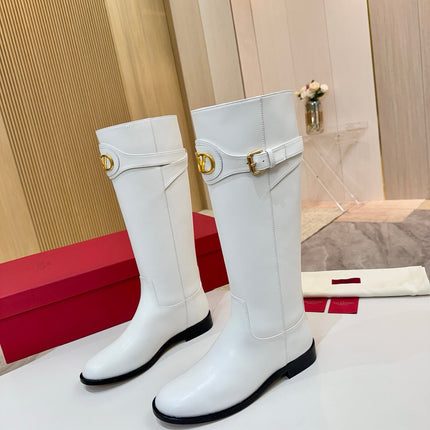 VALENTINO 26S TALL BOOTS IN WHITE CALFSKIN