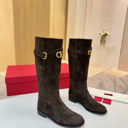 VALENTINO 26S TALL BOOTS IN DARK BROWN SUEDE