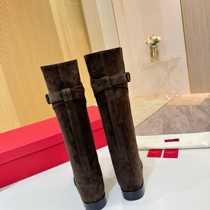 VALENTINO 26S TALL BOOTS IN DARK BROWN SUEDE