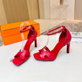 HM 26S H HIGH HEEL SANDALS 90MM IN DARK RED CALFSKIN