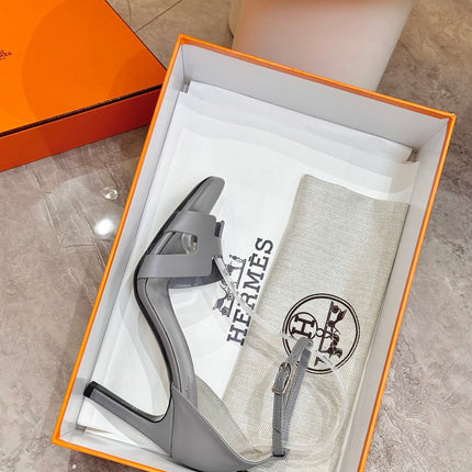 HM 26S H HIGH HEEL SANDALS 90MM IN GREY CALFSKIN