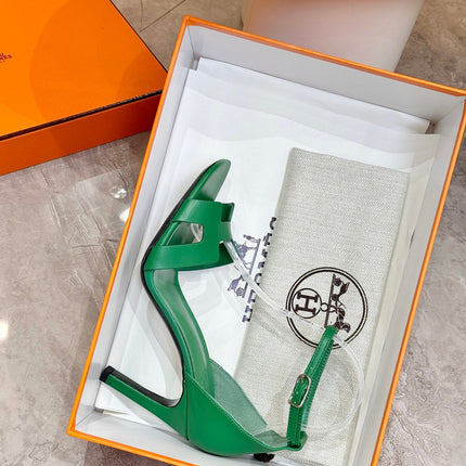 HM 26S H HIGH HEEL SANDALS 90MM IN GREEN CALFSKIN