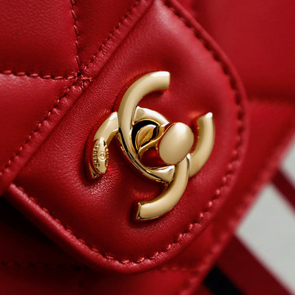 CHANEL 26S LARGE TOTE BAG 54 IN RED MULTICOLOR CANVAS AND CALFSKIN GOLD HARDWARE