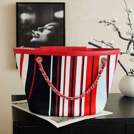 CHANEL 26S LARGE TOTE BAG 54 IN RED MULTICOLOR CANVAS AND CALFSKIN GOLD HARDWARE