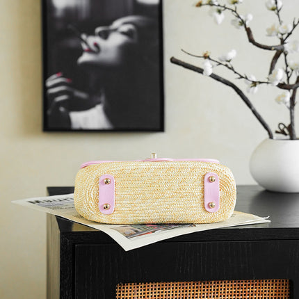 CHANEL 26S CLASSIC FLAP MEDIUM 23 IN NATURAL RAFFIA AND LIGHT PURPLE CALFSKIN GOLD HARDWARE