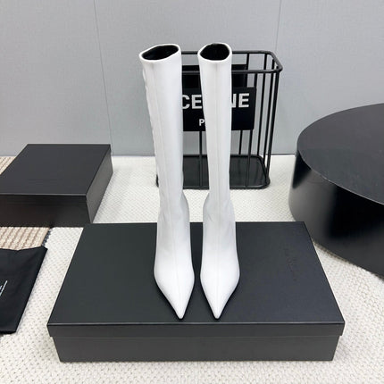 KNEE HIGH BOOTS 85 MM IN WHITE CALFSKIN