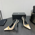 GOLD CHAIN ATTACHED HIGH SLINGBACK IN CREAM GLOSSY CALFSKIN