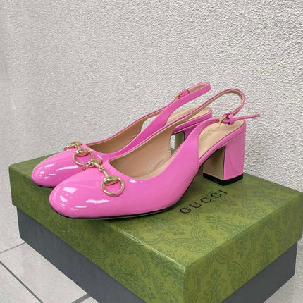 GG WOMEN'S HORSEBIT SLINGBACK 75MM IN FUSICA PINK CALFSKIN