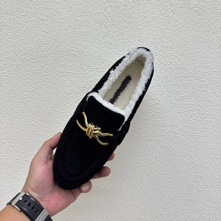 BOTTEGA VENETA 26S LOAFERS IN BLACK SUEDE AND WHITE WOOL WITH GOLD HARDWARE