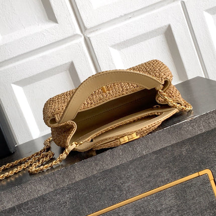 CHANEL 26S TOP HANDLE BAG 19 IN NATURAL RAFFIA AND CALFSKIN GOLD HARDWARE
