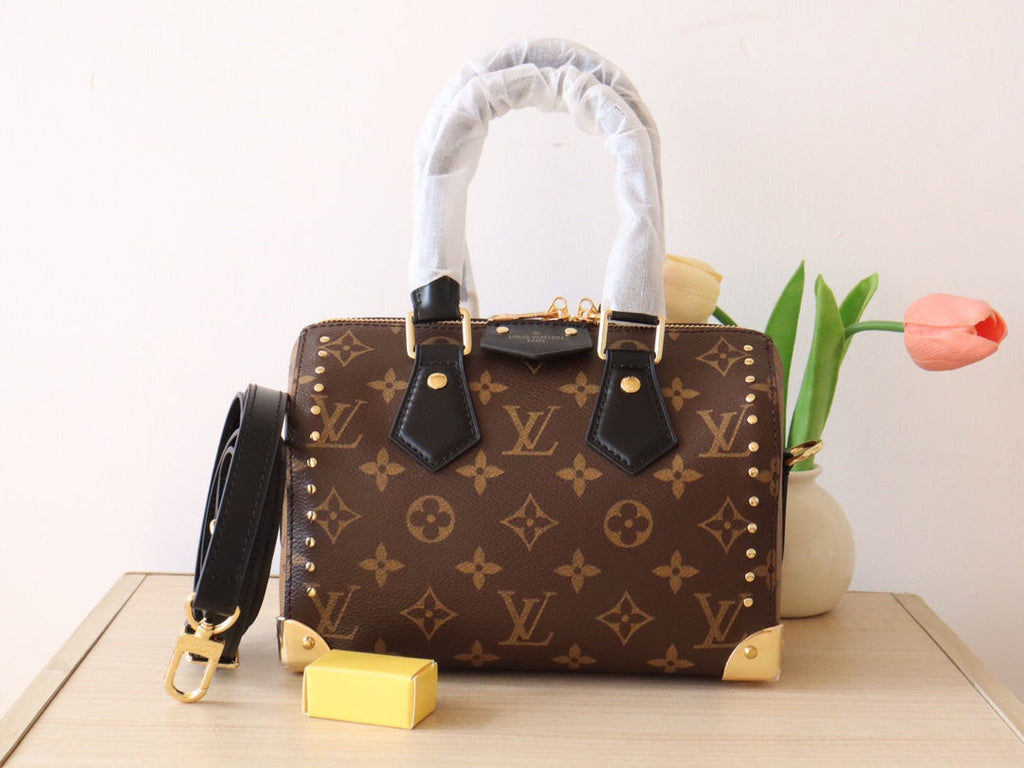 LV 26S SPEEDY TRUNK 20 IN BROWN AND BLACK MONOGRAM CANVAS