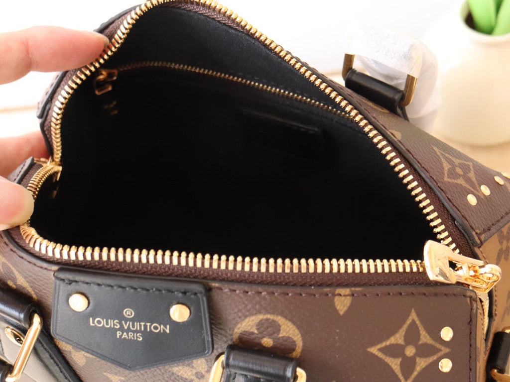 LV 26S SPEEDY TRUNK 20 IN BROWN AND BLACK MONOGRAM CANVAS