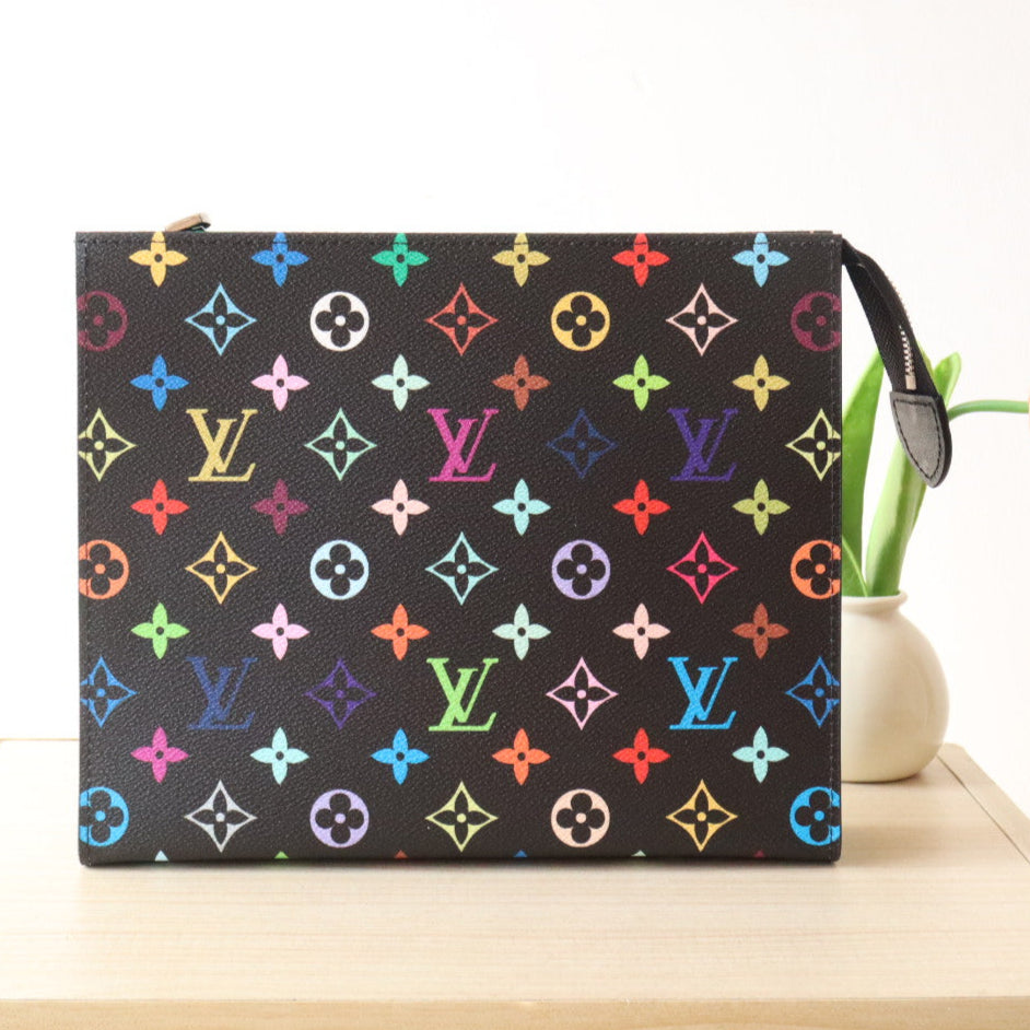 TOILETRY POUCH 25 IN BLACK MIX COLORFUL CALFSKIN