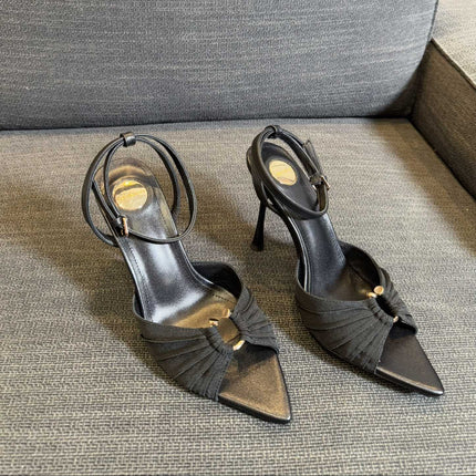 LOLA HIGH SANDALS IN BLACK SMOOTH LAMBSKIN AND DRAPED JERSEY