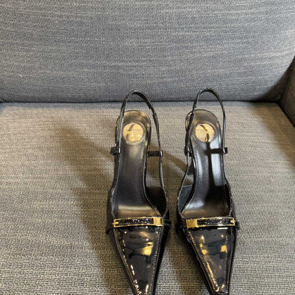 JACQUELINE SLINGBACK PUMPS IN BLACK PATENT LAMBSKIN