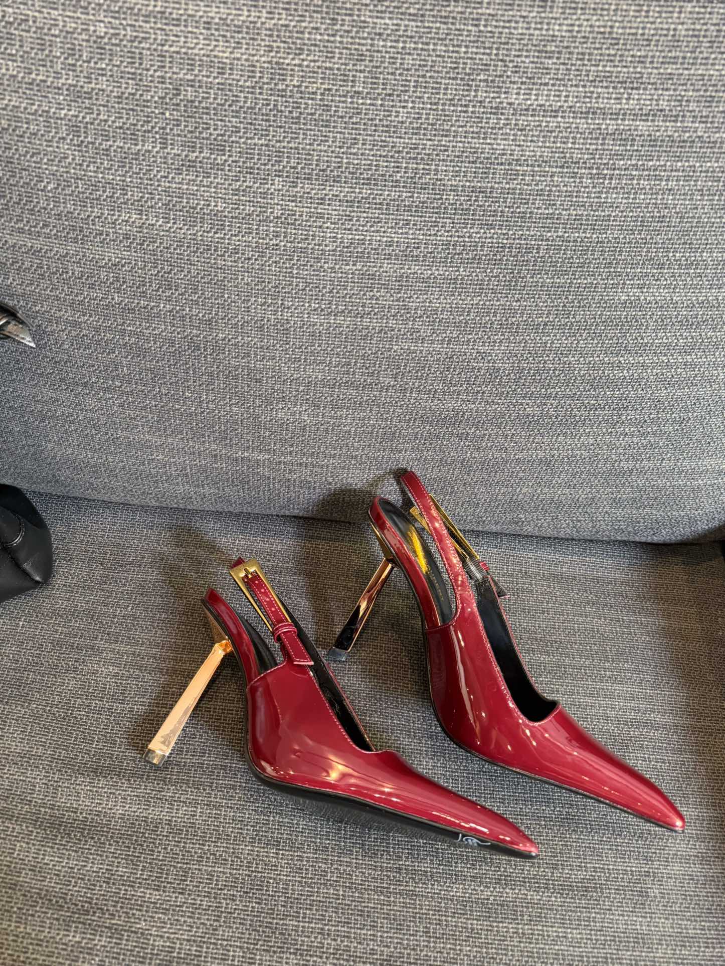 YSL 26S HEELED SLINGBACKS 100 MM IN DARK RED CALFSKIN
