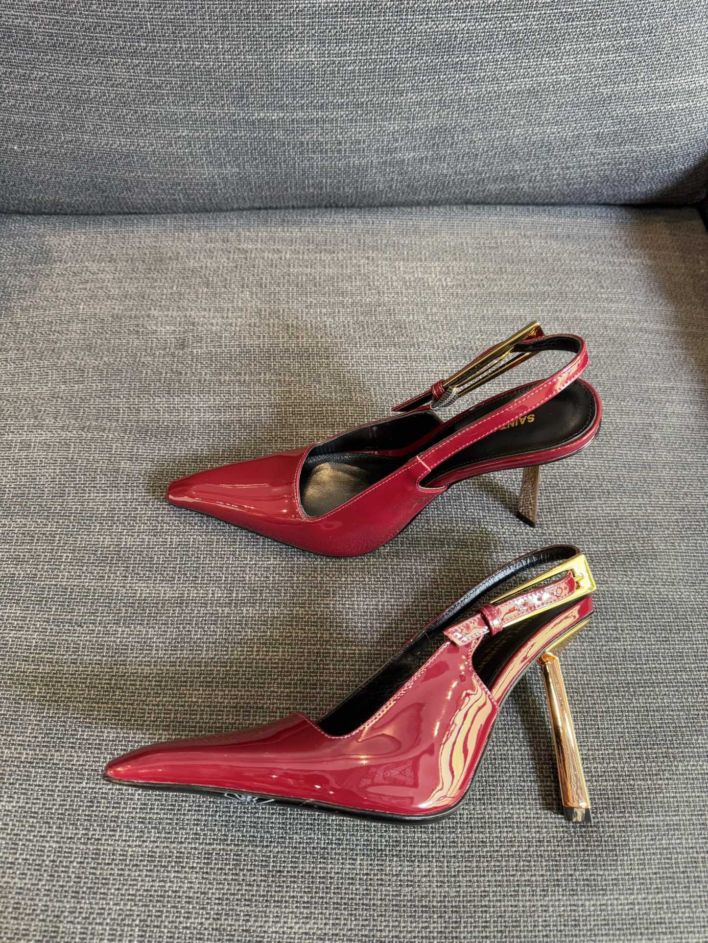 YSL 26S HEELED SLINGBACKS 100 MM IN DARK RED CALFSKIN